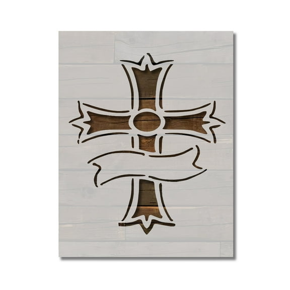 Cross Banner Jesus Stencil Template Reusable 8.5 x 11 for Painting on Walls, Wood, Etc. By Stencilville