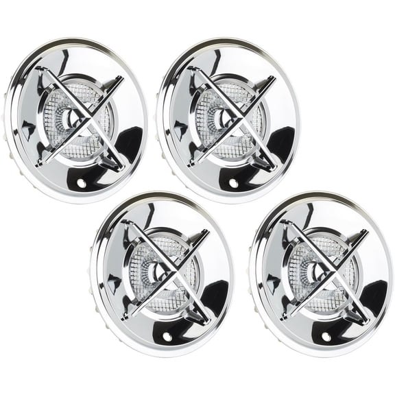 Speedway Motors Cross Bar Style Chrome Plated Steel Wheel Covers for 15” Wheels, Set of 4, Universal Fit, Clip On Spinner Design for Steel Wheels, Hot Rod Custom Classic Look