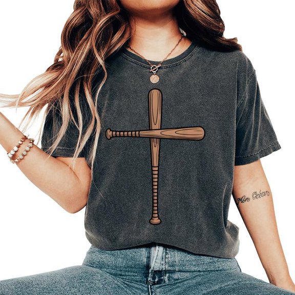 Cross Baseball Bats Christian Faith Sports Coach Pitcher T-Shirt