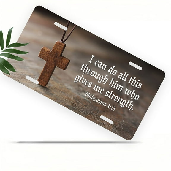 Cross with Bible Verse Front License Plate, Metal License Plate, Funny Standard Plates Personalized Novelty Decorative For Men/Women/Boys/Girls Car 6×12 Inch