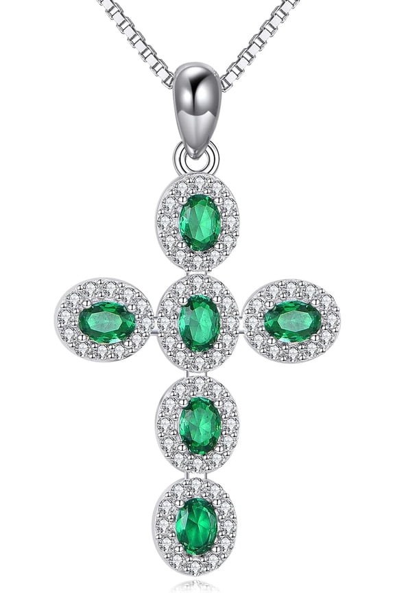 Cross Birthstone Necklace 925 Sterling Sliver Birthstone Pendant Necklace Cross Jewelry Gifts for Women Lover