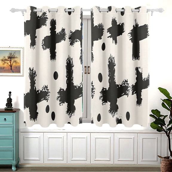 Cross Black 5455 Inch Black Out Curtains 2 Packs Aesthetic for Bedroom Living Room Sliding Glass Doors Kitchen Windows