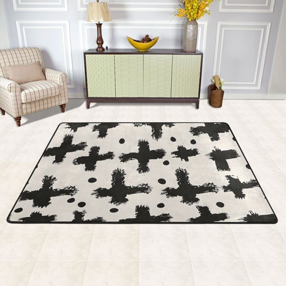 Cross Black Area Rug Washable 72 x 48 Floor Carpet Mat Non Slip for Bedroom Living Room Kids Room Home Decor