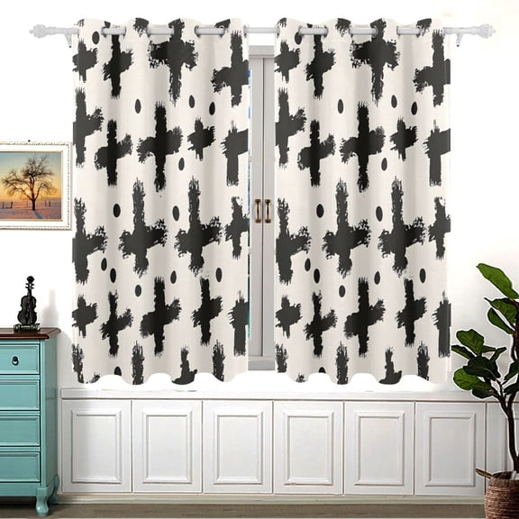 Cross Black Black Out Curtains Aesthetic for Bedroom Living Room Sliding Glass Doors Kitchen Windows 2 panels set