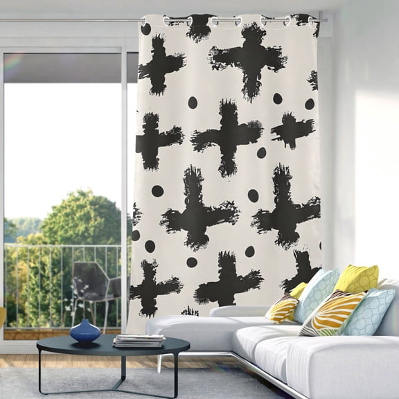 Cross Black Blackout Curtain Panels Drapes Privacy Assured with Light Filtering Curtains for Living room Bedroom Bathroom Window
