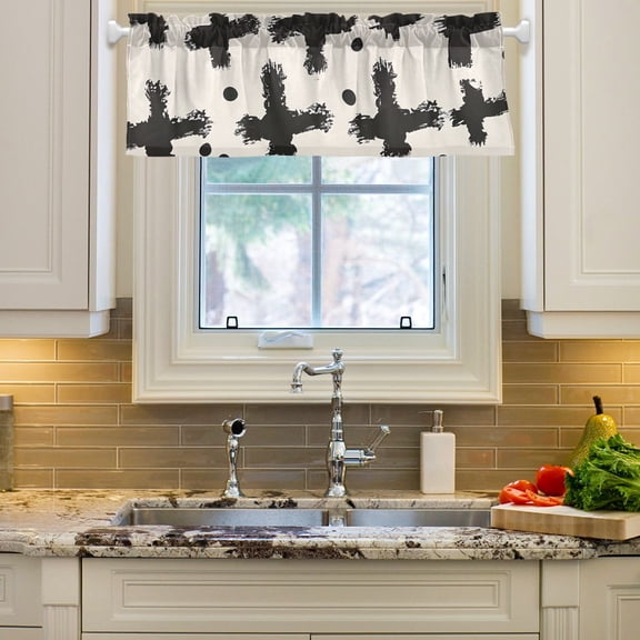 Cross Black Curtain Valances Farmhouse Design Window Treatment Decor Blackout Rod Pocket for Windows Living Room Kitchen 54" x 18"