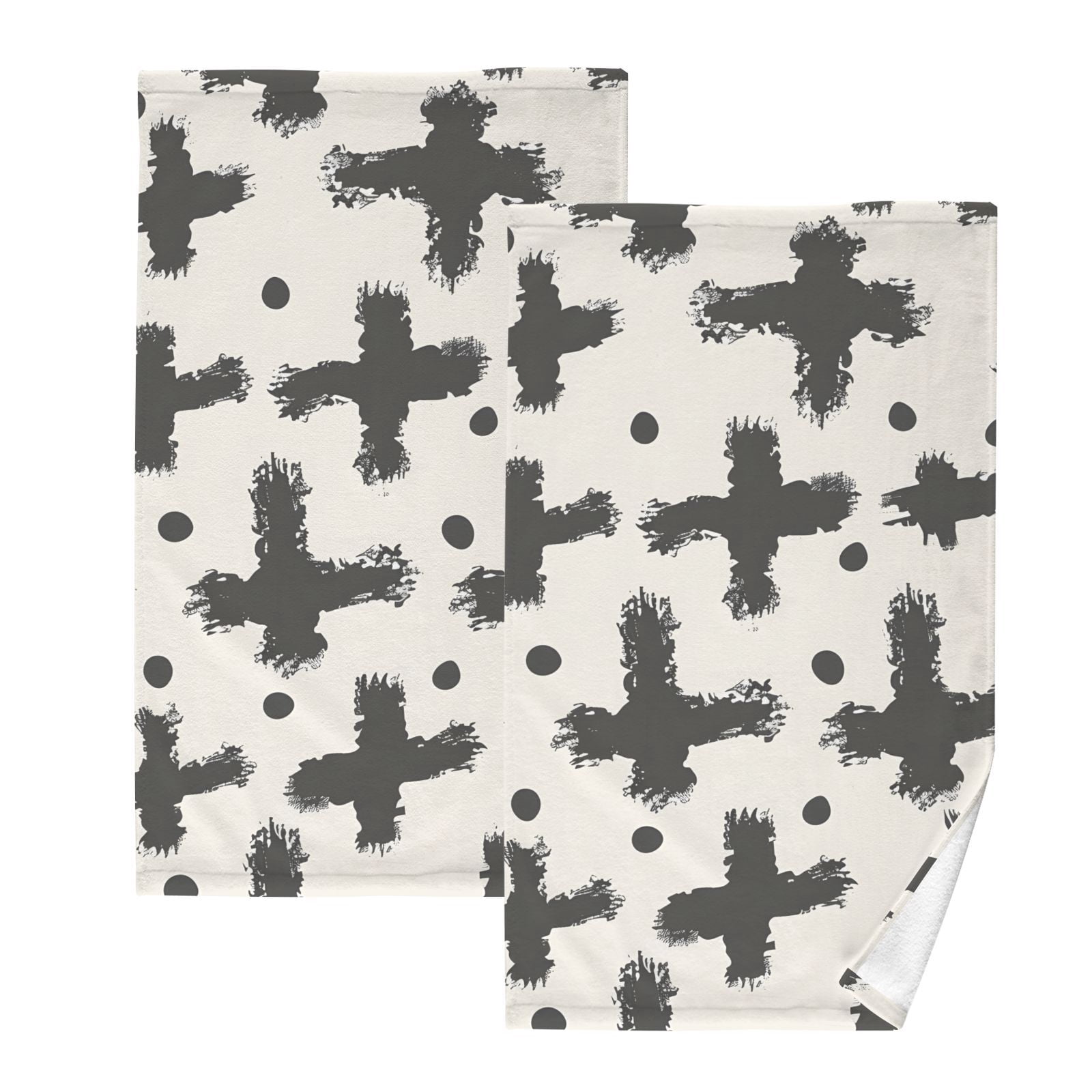 Cross Black Hand Towel Bath Towels Face Towels Cotton Absorbent for Home Hotel Spa Swimming Yoga Sports Decorative Towel Set of 2