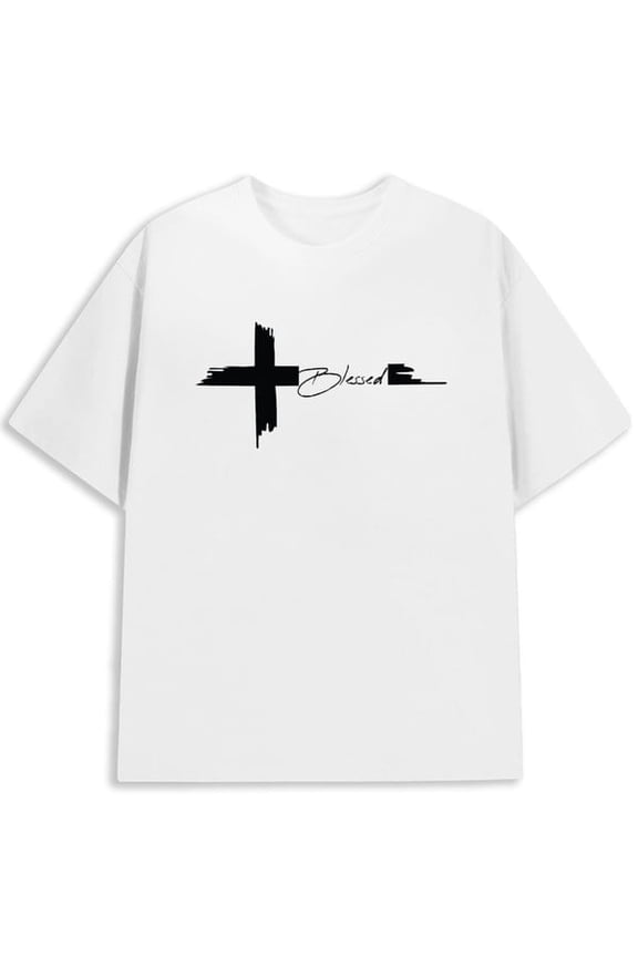 Cross Blessed Tee mens Christianity white Regular Fit, Everyday Comfort, Comfortable Casualwear, Urban Style religious gifts christianity Fashion Unisex Shirt Cotton tshirts