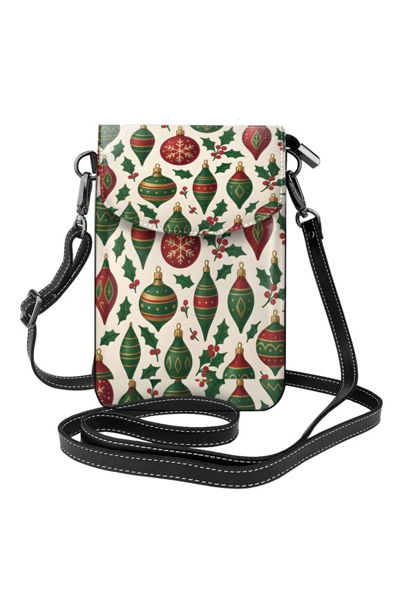 Cross-Body Bag Flip Phone Bag 7.6inx4.9in Durable Waterproof Pu Leather Small Size But Spacious Magnet Button Classic Christmas Ornament Pattern