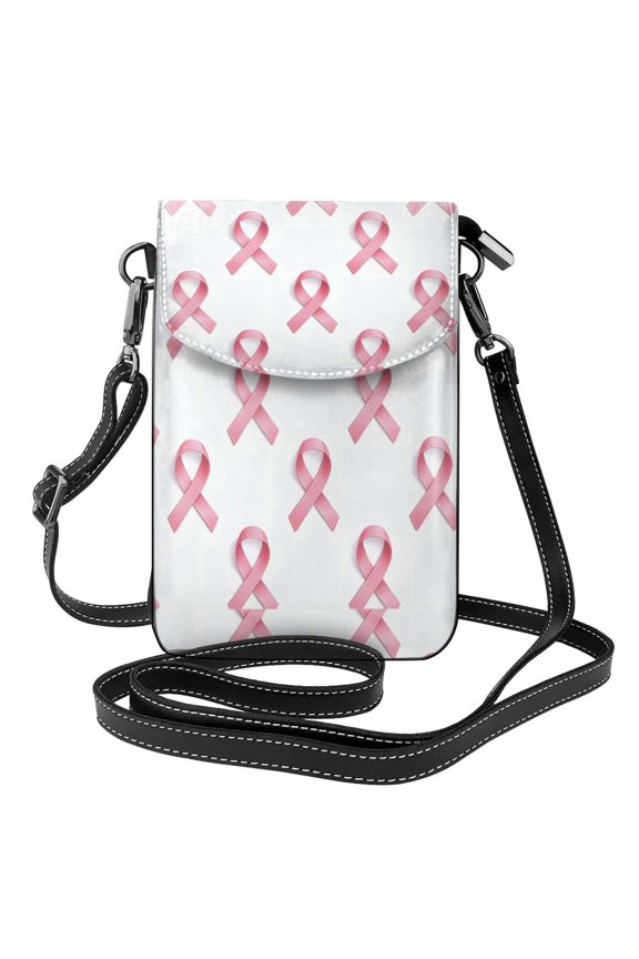 Cross-Body Bag Flip Phone Bag 7.6inx4.9in Durable Waterproof Pu Leather Small Size But Spacious Magnet Button Classic Pink Ribbon Pattern