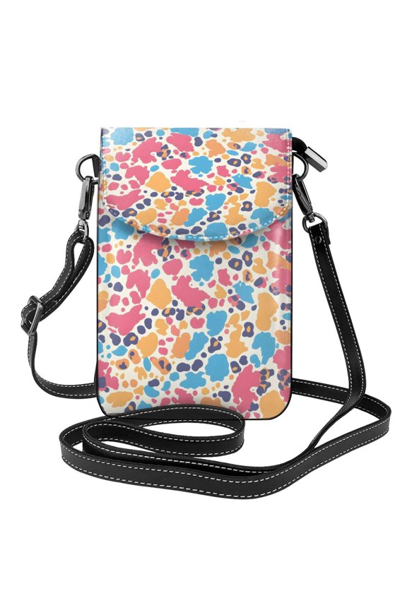 Cross-Body Bag Flip Phone Bag 7.6inx4.9in Durable Waterproof Pu Leather Small Size But Spacious Magnet Button Leopard Print Pattern Rainbow_3