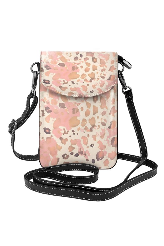 Cross-Body Bag Flip Phone Bag 7.6inx4.9in Durable Waterproof Pu Leather Small Size But Spacious Magnet Button Rose Gold Foil Leopard Print_42