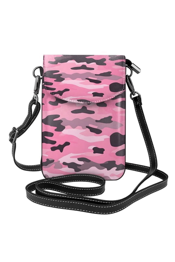 Cross-Body Bag Flip Phone Bag 7.6inx4.9in Durable Waterproof Pu Leather Small Size But Spacious Magnet Button Texture Military Camouflage Pattern Abstract Pink_1