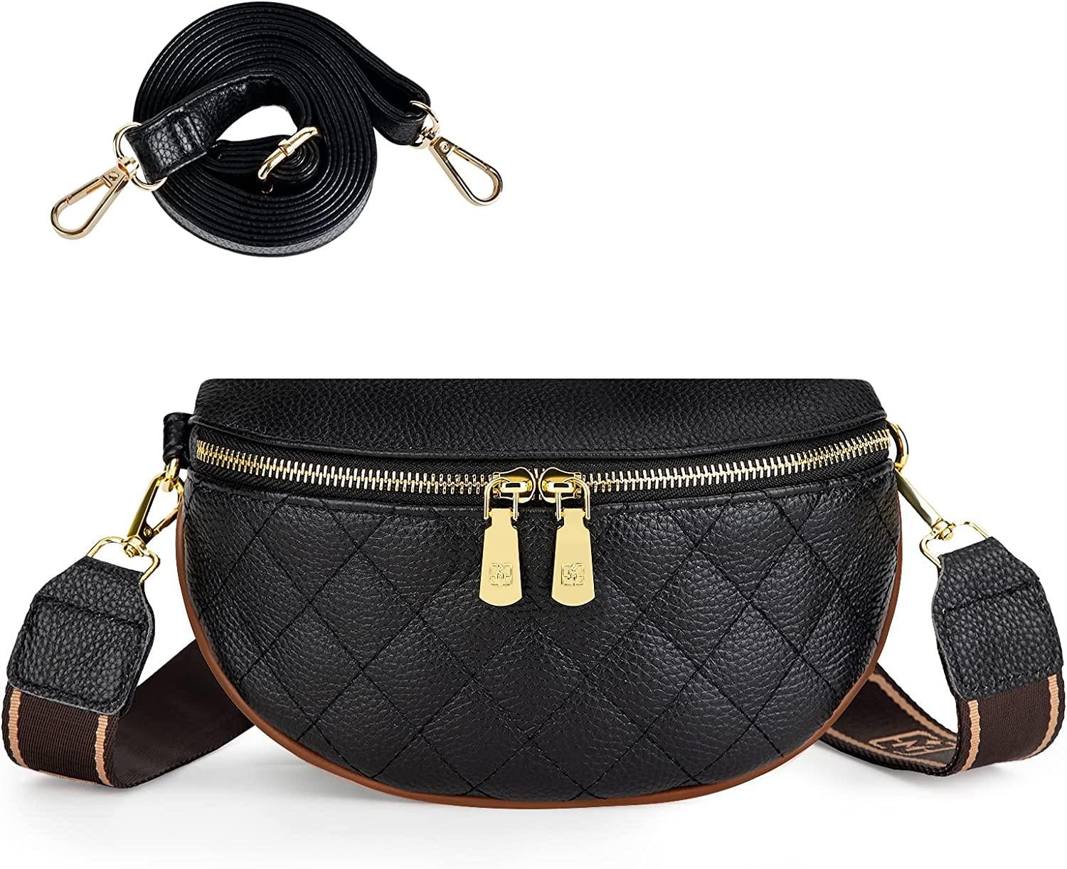 Cross Body Bag Shoulder Purses for Women Trendy Black Small Genuine Leather  Belt Sling Bum Fashion Fanny Pack Crossbody Bags Cute Designer Everywhere