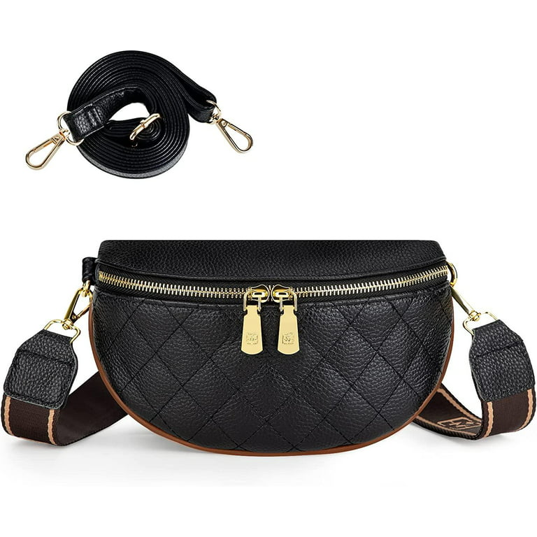 Quilted Double Zipper Chest Bag, Chain Decor Stylish Fanny Pack