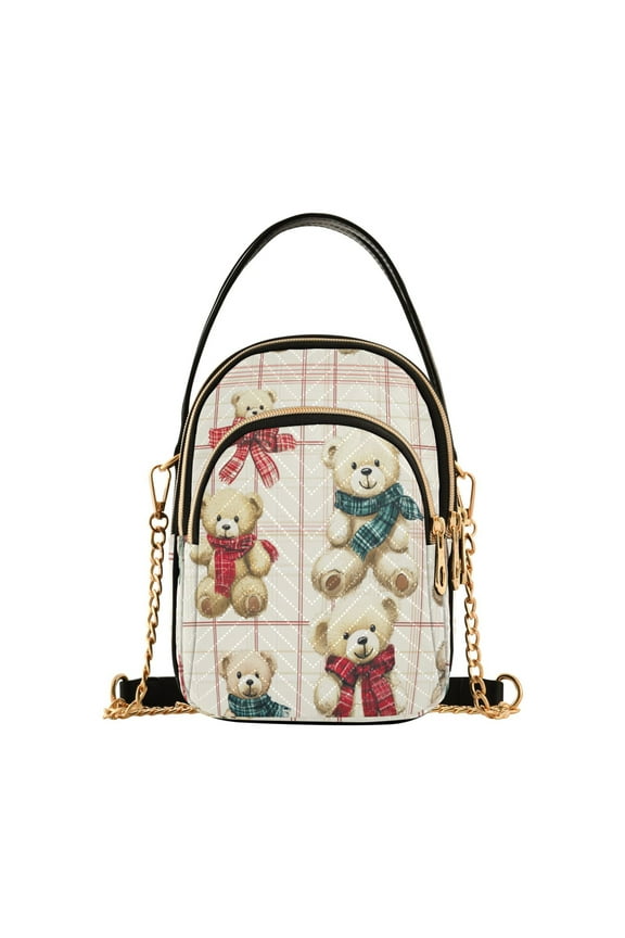 Cross Body Fashion Shoulder Waist Purse Bags Bear Hugs and Checkered Love Pocket Handbags