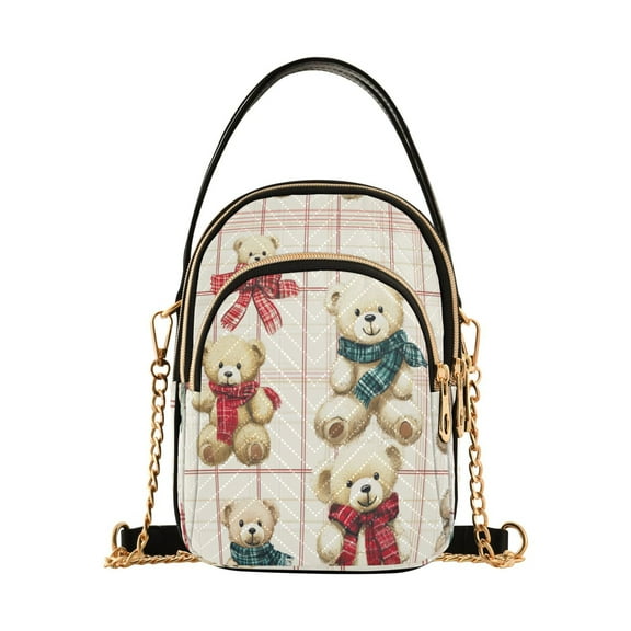 Cross Body Fashion Shoulder Waist Purse Bags Bear Hugs and Checkered Love Pocket Handbags