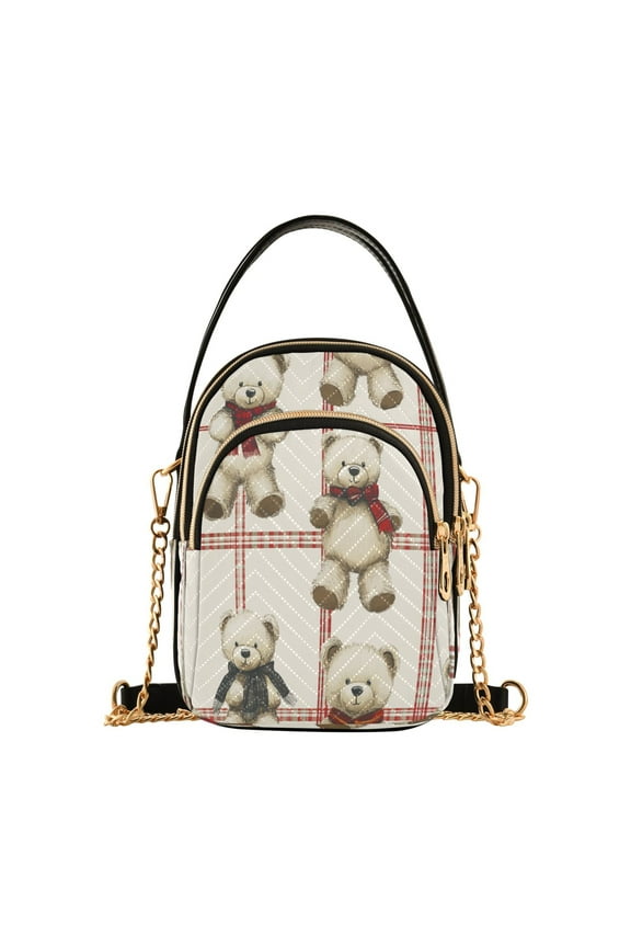 Cross Body Fashion Shoulder Waist Purse Bags Bear Hugs and Checkered Love Pocket Handbags