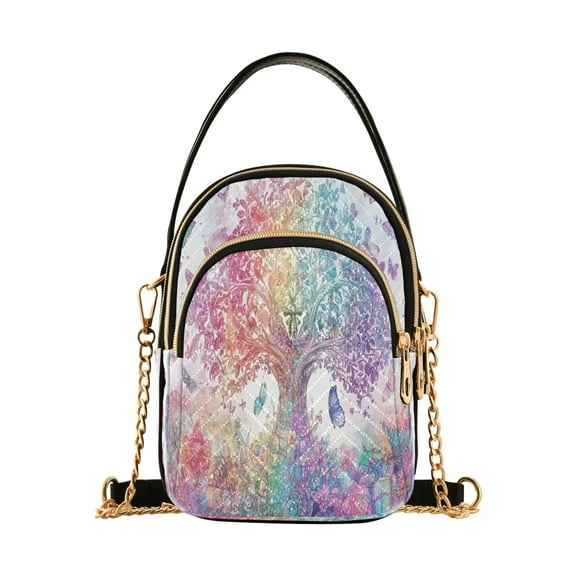 Cross Body Fashion Shoulder Waist Purse Bags Colorful Tree and Butterflies Pocket Handbags