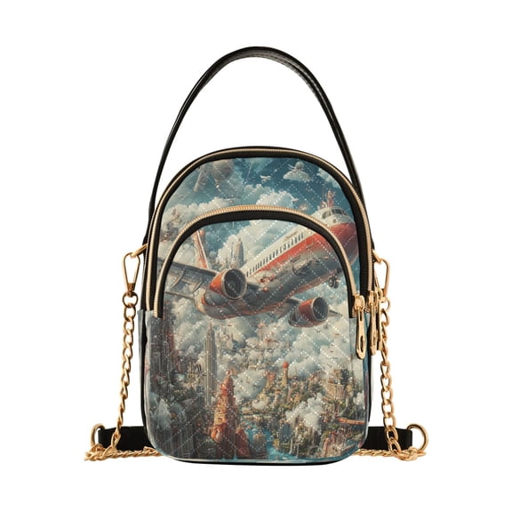 Cross Body Fashion Shoulder Waist Purse Bags Futuristic Cityscape with Airplane Pocket Handbags