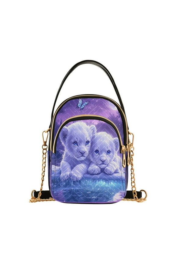 Cross Body Fashion Shoulder Waist Purse Bags Lion Cubs under The Moon Pocket Handbags