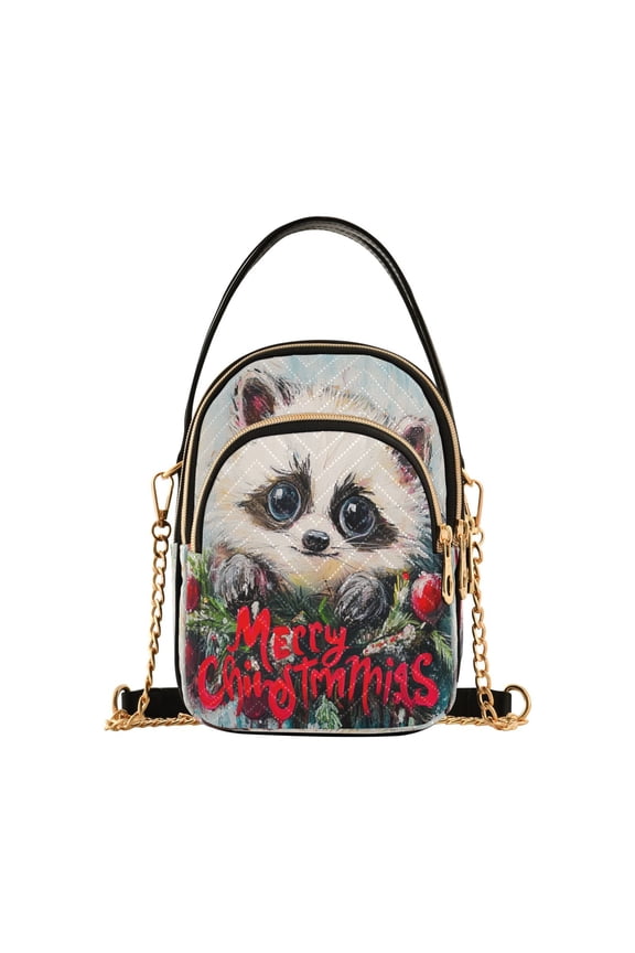 Cross Body Fashion Shoulder Waist Purse Bags Merry Christmas Raccoon Pocket Handbags