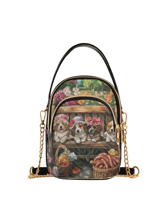 Cross Body Fashion Shoulder Waist Purse Bags Pups and Sausages Pocket Handbags