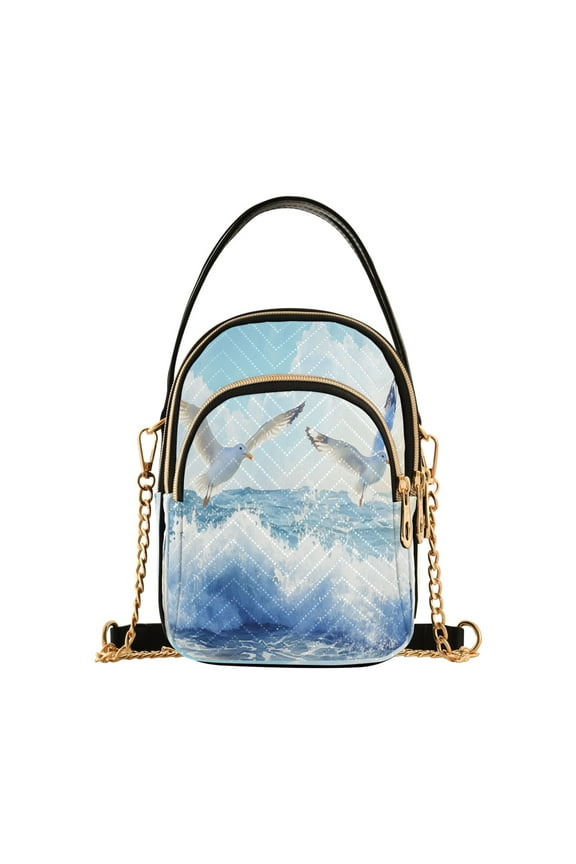 Cross Body Fashion Shoulder Waist Purse Bags Seagulls over Ocean Waves Pocket Handbags