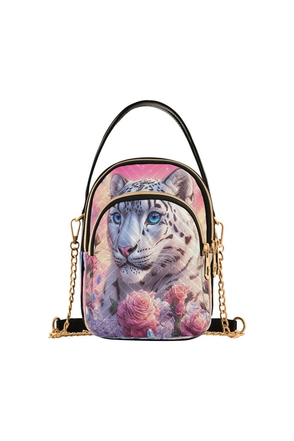 Cross Body Fashion Shoulder Waist Purse Bags Snow Leopard Roses Crystals Pocket Handbags