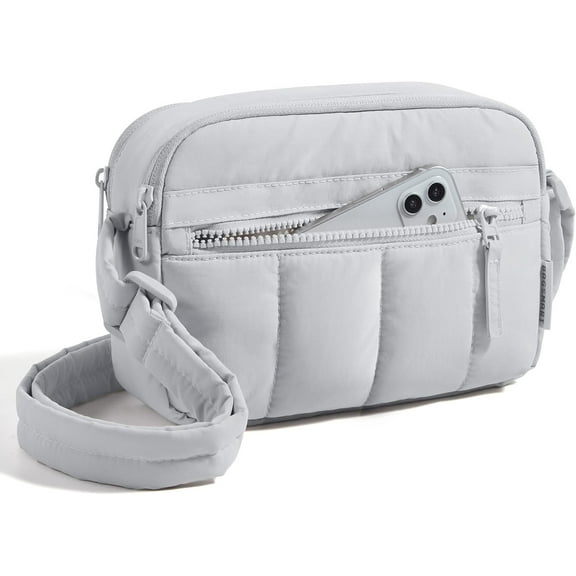 Cross Body Purse, Mini Crossbody Bags for Women Travel Purse, Puffy Shoulder Handbag Wallet with RFID Blocking Slots, Brown-small