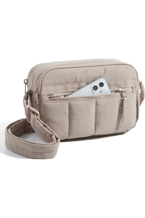 Cross Body Purse, Mini Crossbody Bags for Women Travel Purse, Puffy Shoulder Handbag Wallet with RFID Blocking Slots, Brown-small