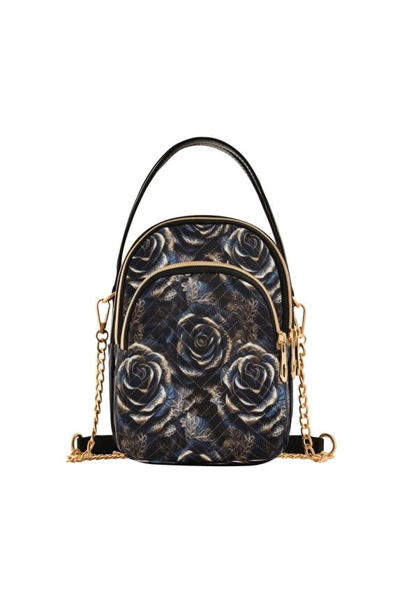 Cross Body Shoulder Handbags Bags Fashion Gothic Black Rose Pattern