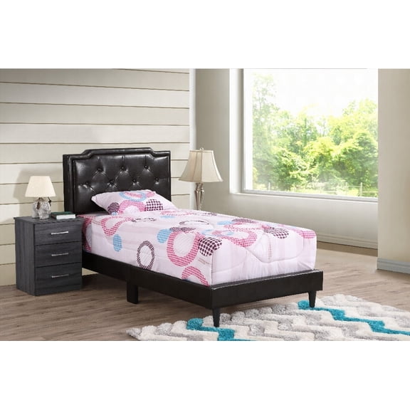 Twin Size Metal Platform Bed Frame with Cappuccino Finish, No Box Spring Needed, for Bedroom