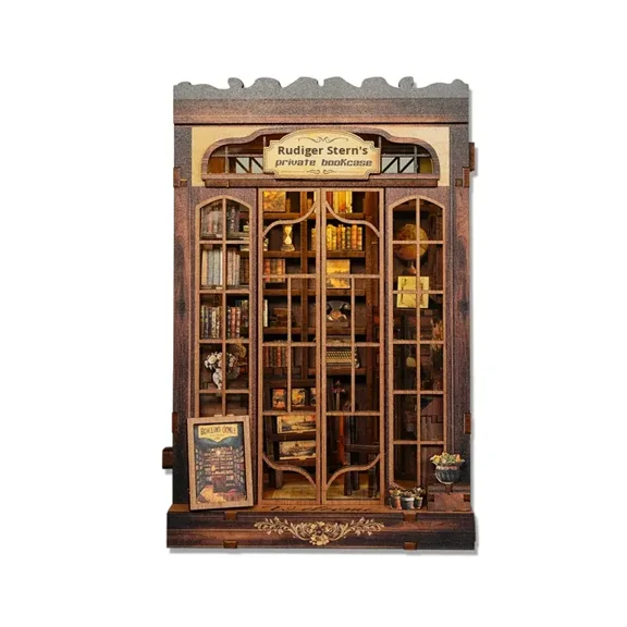 Cross-Border Glass Bookshelf DIY Miniature House 3D Puzzle Building Miniature Model Ornament Scene Building Blocks