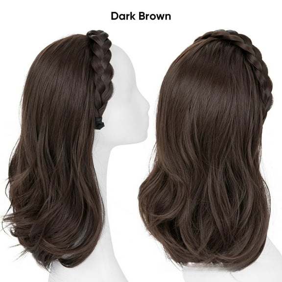 Cross-Border High-Temperature Silk Wig for Women, Fishbone Braid Headband, Integrated Hairpiece, Half Wig, Long Straight Hair, High Volume, Synthetic Hair