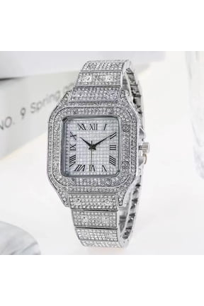 Cross-Border Square Watch Starry Steel Belt Diamond-Embedded European and American Men's Roman Scale Starry Fashion Quartz Watch