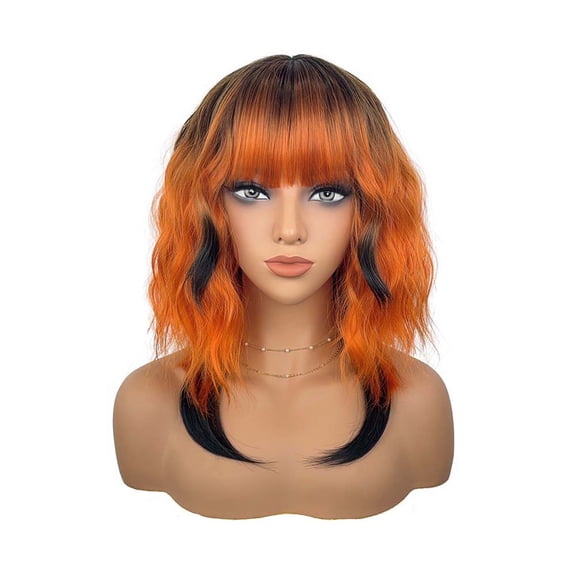 Cross-Border Wig European and American Style Synthetic Hair High-Temperature Fiber Short Twist Braid Orange Short Curly Wig Water Wave Wig