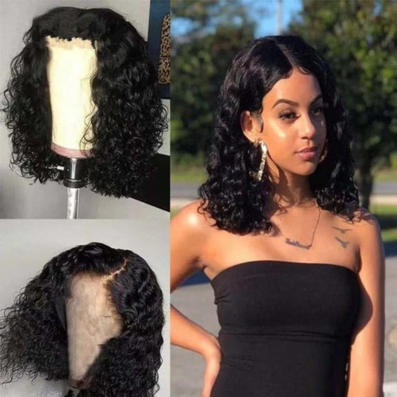 Cross-Border Wig European and American Women's Fashion Synthetic Hair Wig Black Side Part Short Curly Hair Small Curls Factory Direct Sale
