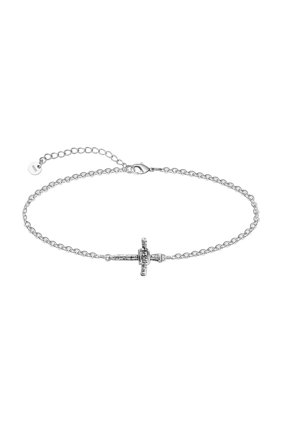 Cross Bracelet 925 Sterling Silver Christian Bracelet Dainty Sideways Cross Christian Bracelet for Women Faith Catholic Bracelet Religious Bracelets Adjustable Jewelry 8 Inches