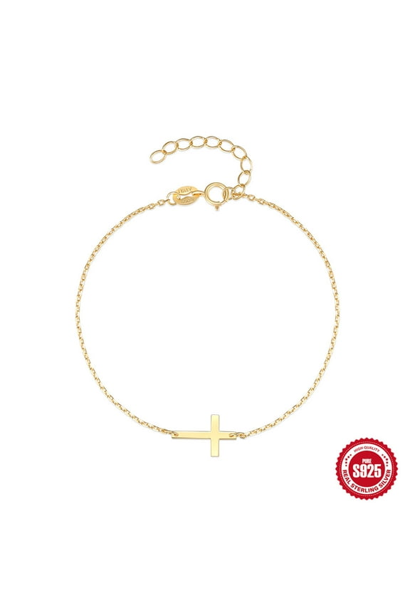 S925 Sterling Silver Cross Bracelet for Women ,Adjustable Cross Faith Bracelet stylish and simple diamond studded Religious Cross Jewelry Confirmation Gift for Women （with Gift Box)