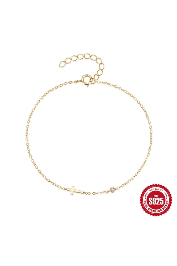 S925 Sterling Silver Cross Bracelet for Women ,Adjustable Cross Faith Bracelet stylish and simple diamond studded Religious Cross Jewelry Confirmation Gift for Women （with Gift Box)