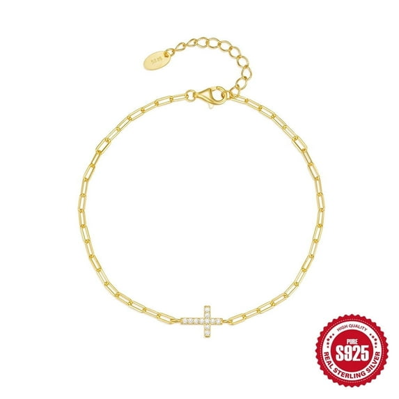 HESHPAWS S925 Sterling Silver Cross Bracelet for Women ,Adjustable Cross Faith Bracelet stylish and simple diamond studded Religious Cross Jewelry Confirmation Gift for Women (with Gift Box)