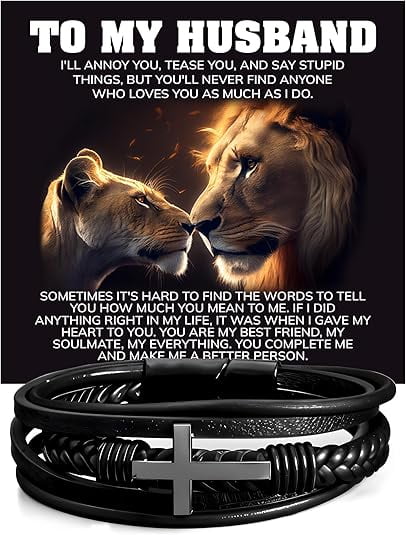Cross Bracelet for Husband from Wife with Heart Touching Message Card, To My Husband Cross Bracelet, Gift For Husband Cross Bracelet with Message Card and Box, Bracelet For Men