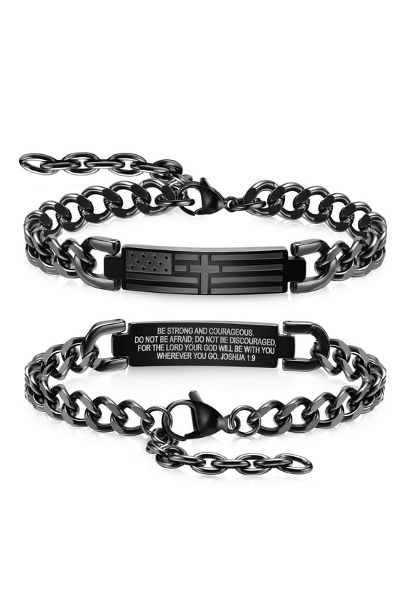 Cross Bracelet For Men - Black Bible Verse Stainless Steel Chain Mens American Flag Bracelet Birthday Gift Ideas First Communion Confirmation Baptism Christian Easter Gifts For Teenager Teen