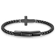Cross Bracelet for Men,Christian Cross Link Chain,Stainless Steel Bracelets Rolo Chains,Non Tarnish Silver/Black Mens Faith Bracelet,Religious Catholic Jewelry Gifts Idea for Boyfriend Dad Son