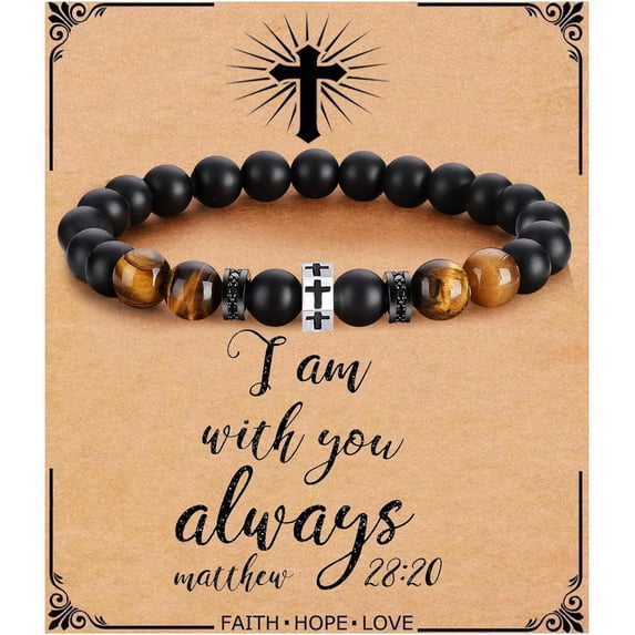 Cross Bracelet for Men Son Brother Boyfriend Father Dad Husband Father's Day Birthday Christian Religious Faith Graduation Anniversary Christmas Jewelry Gift for Man