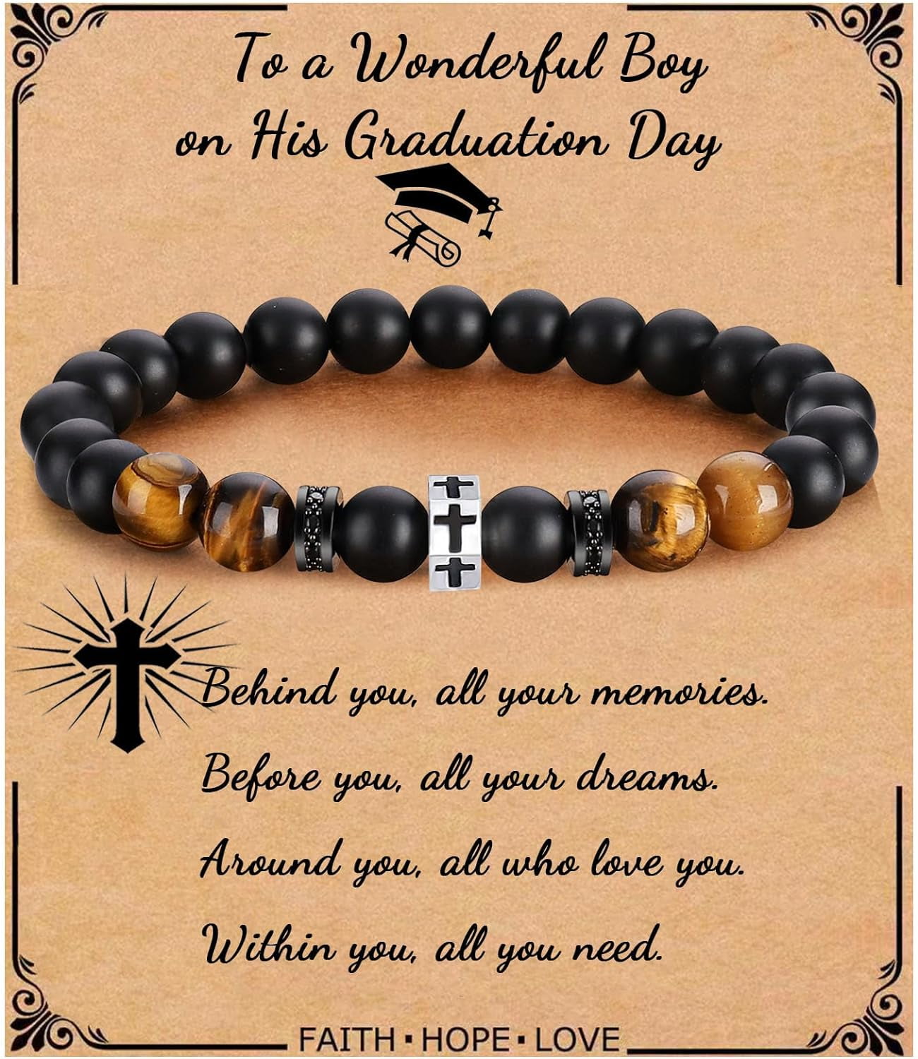 KETRYEP Men's Braided Leather Bracelet With Cross & Bible Verse – Religious Gift For Father, Boyfriend, Husband (Joshua 1:9, Philippians 4:13)