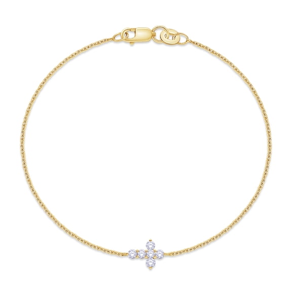 Cross Bracelet for Women | 2MM Round Lab Grown Diamond Charm Link Chain Bracelet | 18K Yellow Gold Vermeil Christian Religious Jewelry (0.21Ctw)-6.5 Inch