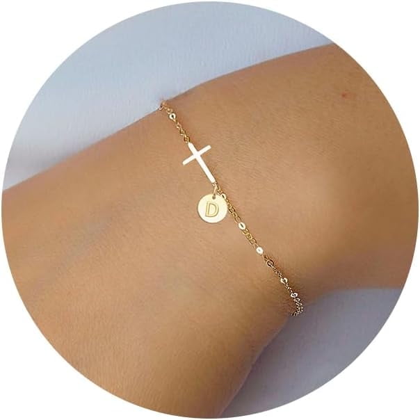 Cross Bracelet for Women Dainty Cross Bracelet with Initials Gold Link Chain Bracelets Christian Gifts for Women Teens Easter Baptism Religious Jewelry Walmart