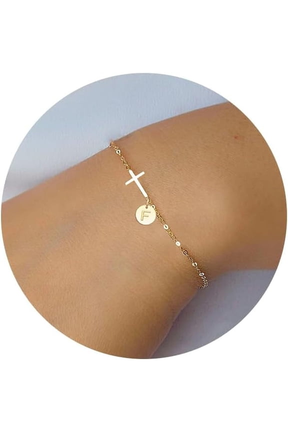 Cross Bracelet for Women Dainty Cross Bracelet with Initials Gold Link Chain Bracelets Christian Gifts for Women Teens Easter Baptism Religious Jewelry